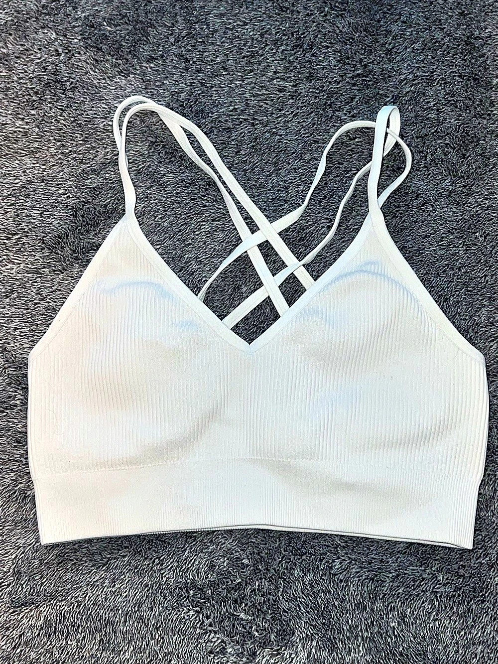 Aerie Ribbed Crisscross Strappy Back Bralette Sports Bra White Medium